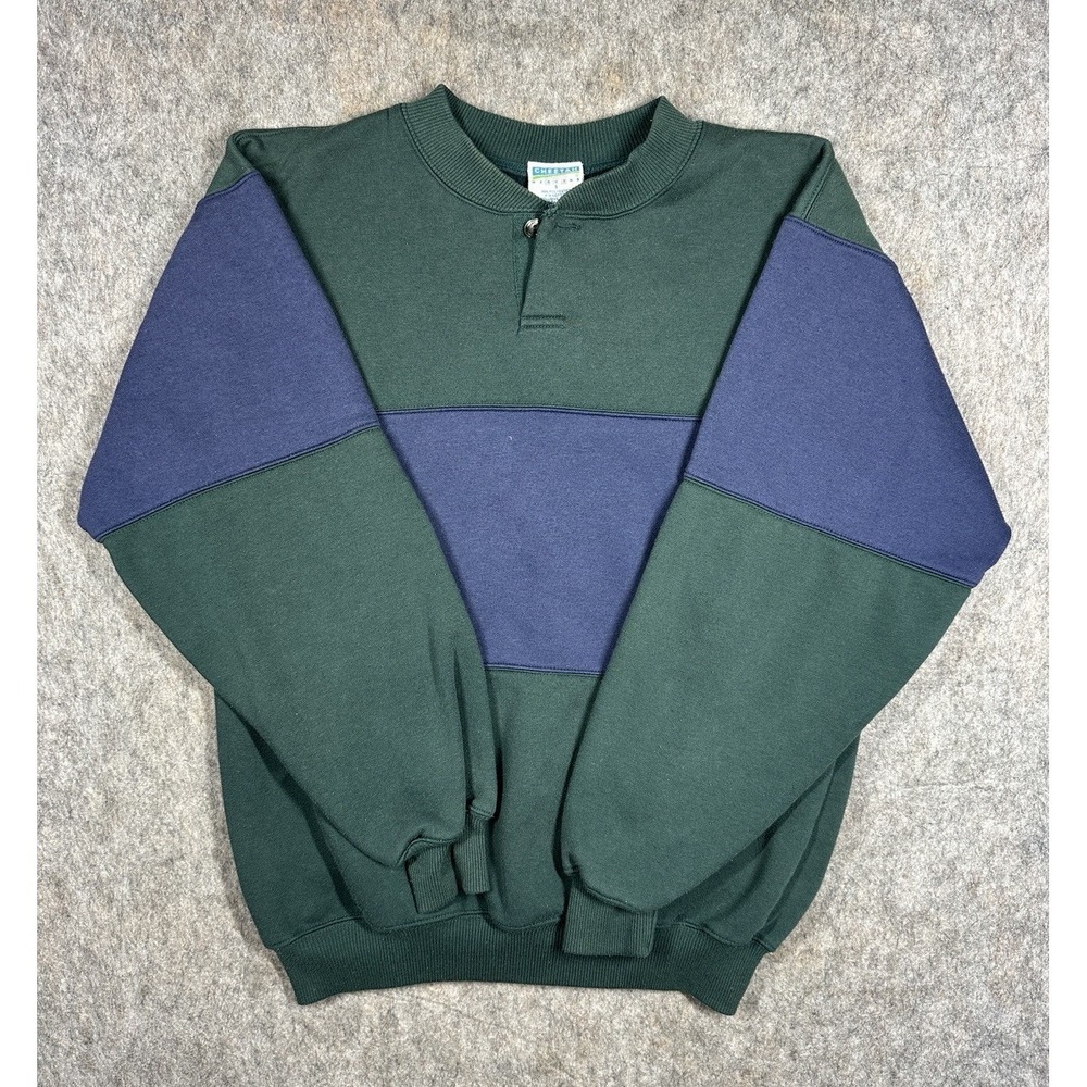 Vintage Cheetah Colorblock Sweatshirt Mens Small Green Blue 90s USA